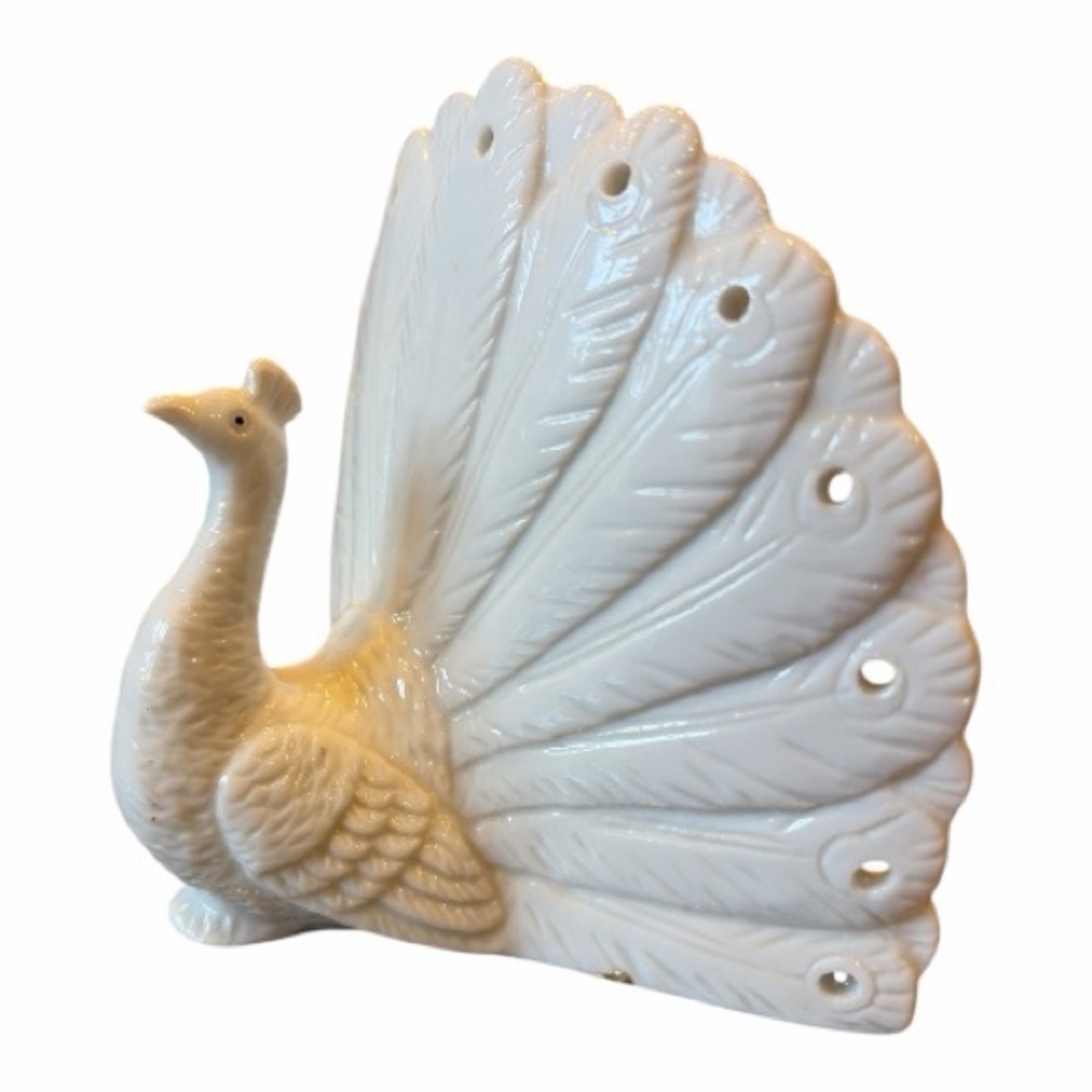 White Ceramic Peacock Earring Jewelry Holder